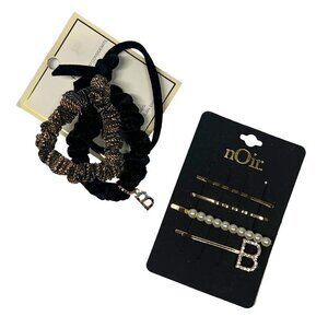 Nordstrom Initial B Gold Tone Bobby Pin Black Scrunchie Set Pearl Preppy Chic